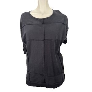 Neon Buddha Women's Large Black Top 3/4 length sleeve 100% Cotton Side Zippers